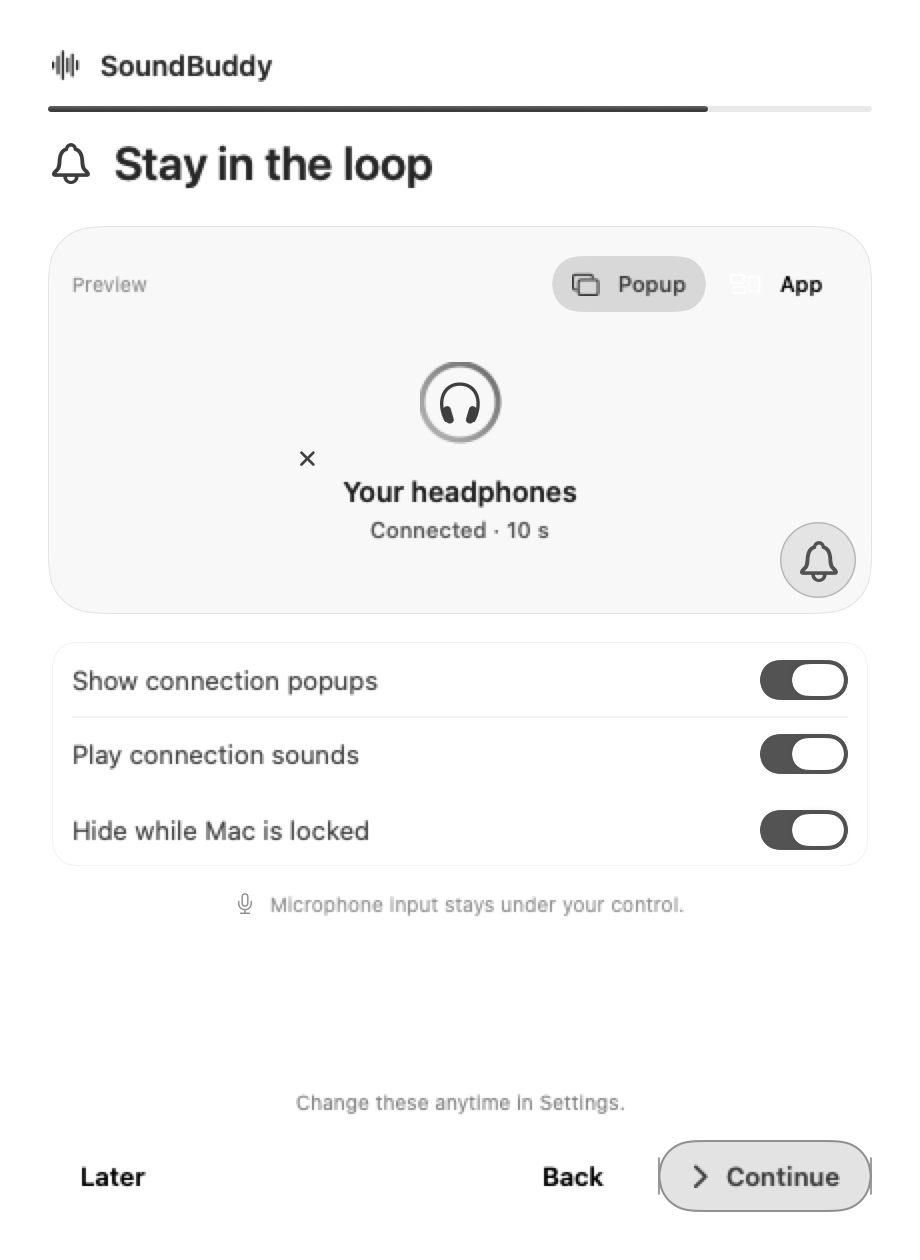 Stay in the loop: setup step 4 of five in light appearance.